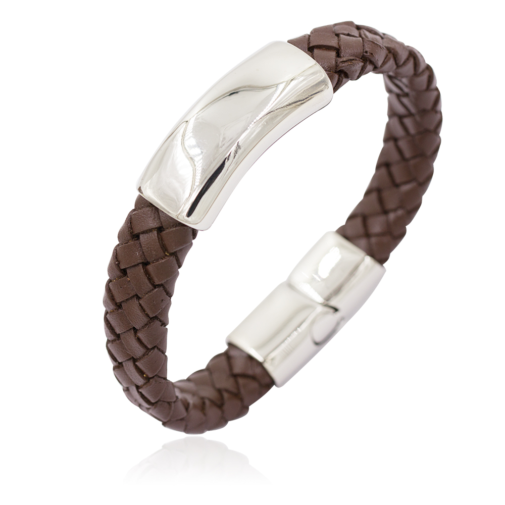 Men's leather bracelet design custom bangle with steel clasp - AW00225aivb-683