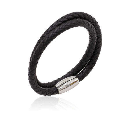 Men's  braided leather bracelet custom design in stainless steel - AW00286-673