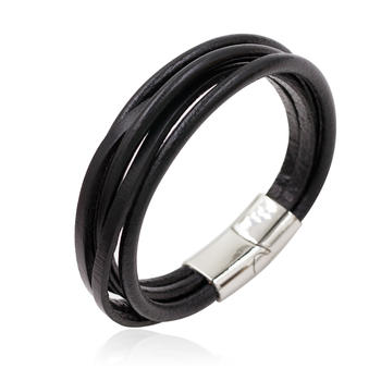 Wholesale Genuine Leather Braided Bracelets Men Bangles Wristband Stainless Steel Bangle