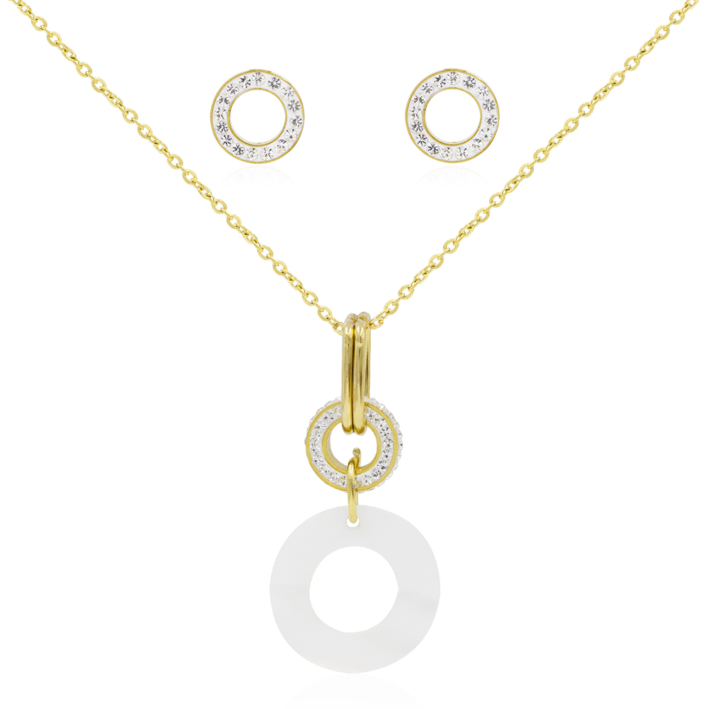 Latest MOQ 3pcs Stainless Steel round shape gold wedding women jewelry necklace set