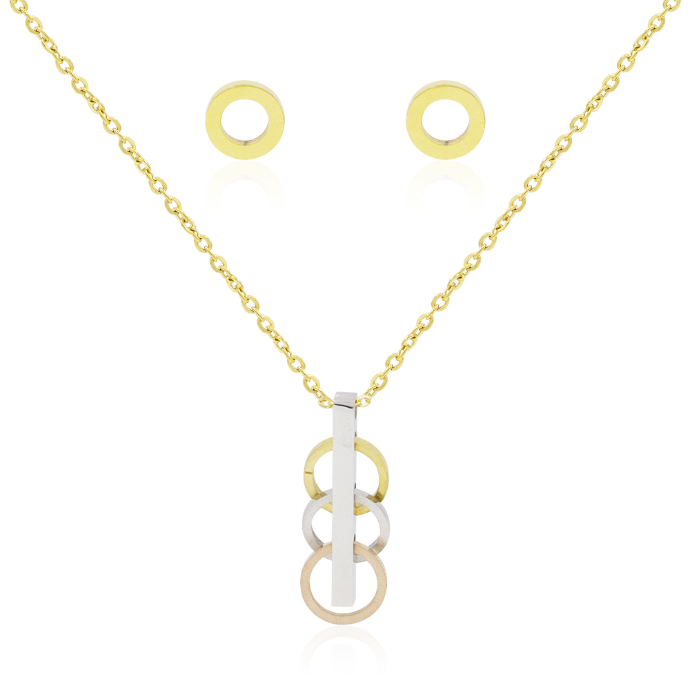 Wholesale Factory price MOQ 3pcs Stainless Steel round shape 24k gold women jewelry set