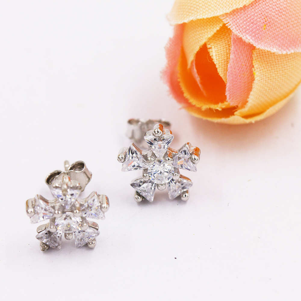 Wholesale Japan Sterling Double Simple Silver Color Gift Flower Earrings
