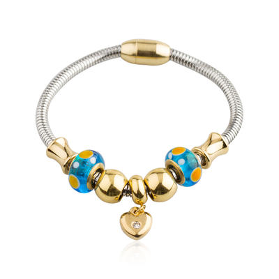 High Quality Stainless Steel Bracelet Adjustable Bead Glass Charm Gold Bracelet