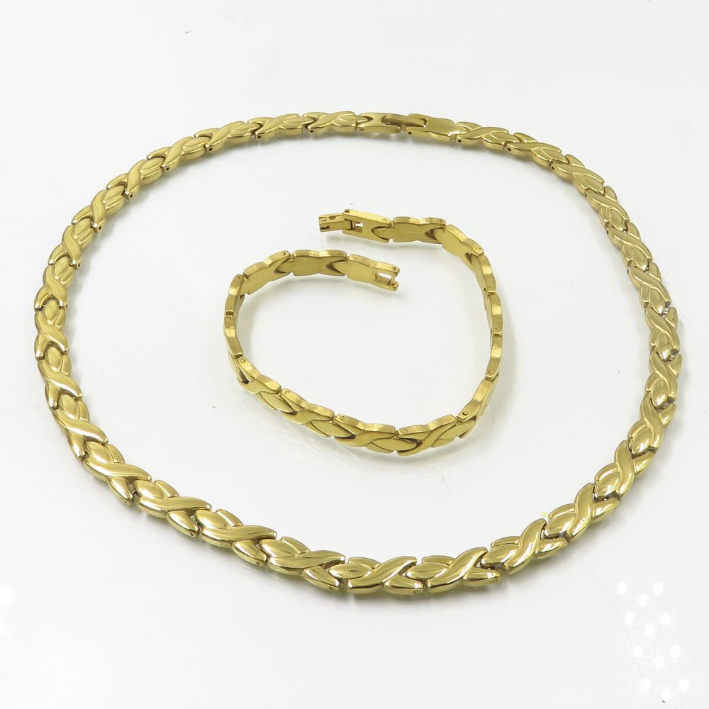 Online shop curb cuban chain gold filled bracelet necklace jewelry set 18K gold