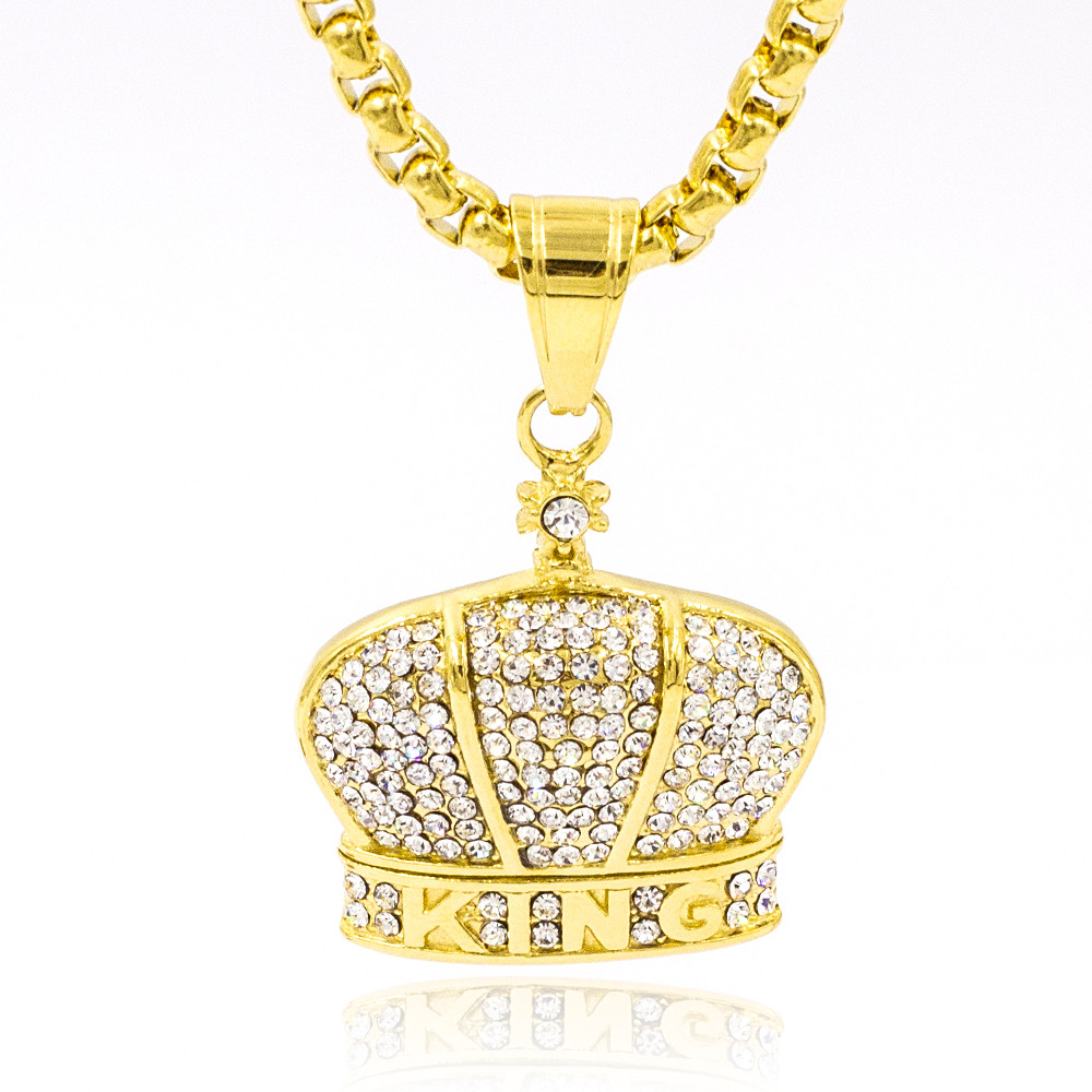 Loved gold women crown pendant necklace