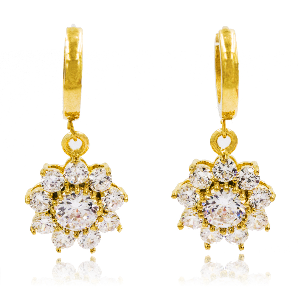 Beautiful gold plated flower earrings with crystals