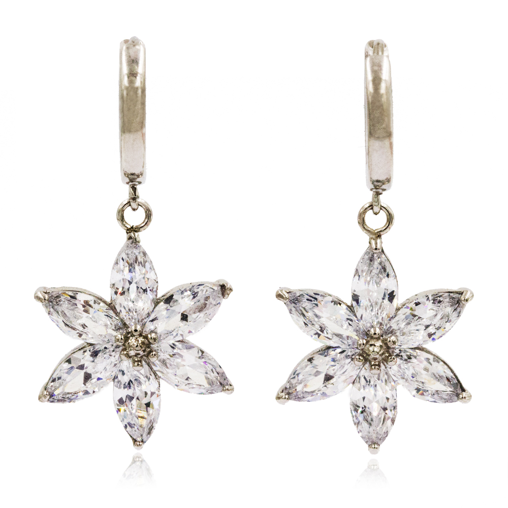 Graceful silver color crystal dangle earrings for ladies