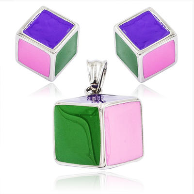 Personalized square cube stainless steel jewelry set