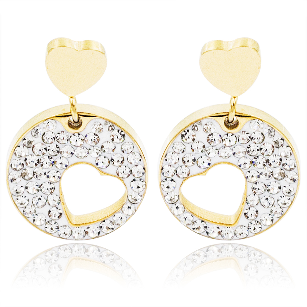 Baiyu gold heart shape dangle earrings with crystal