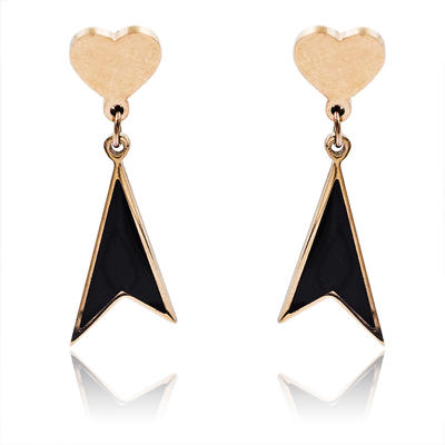 Rose gold heart stud with long triangle shaped dangle earrings