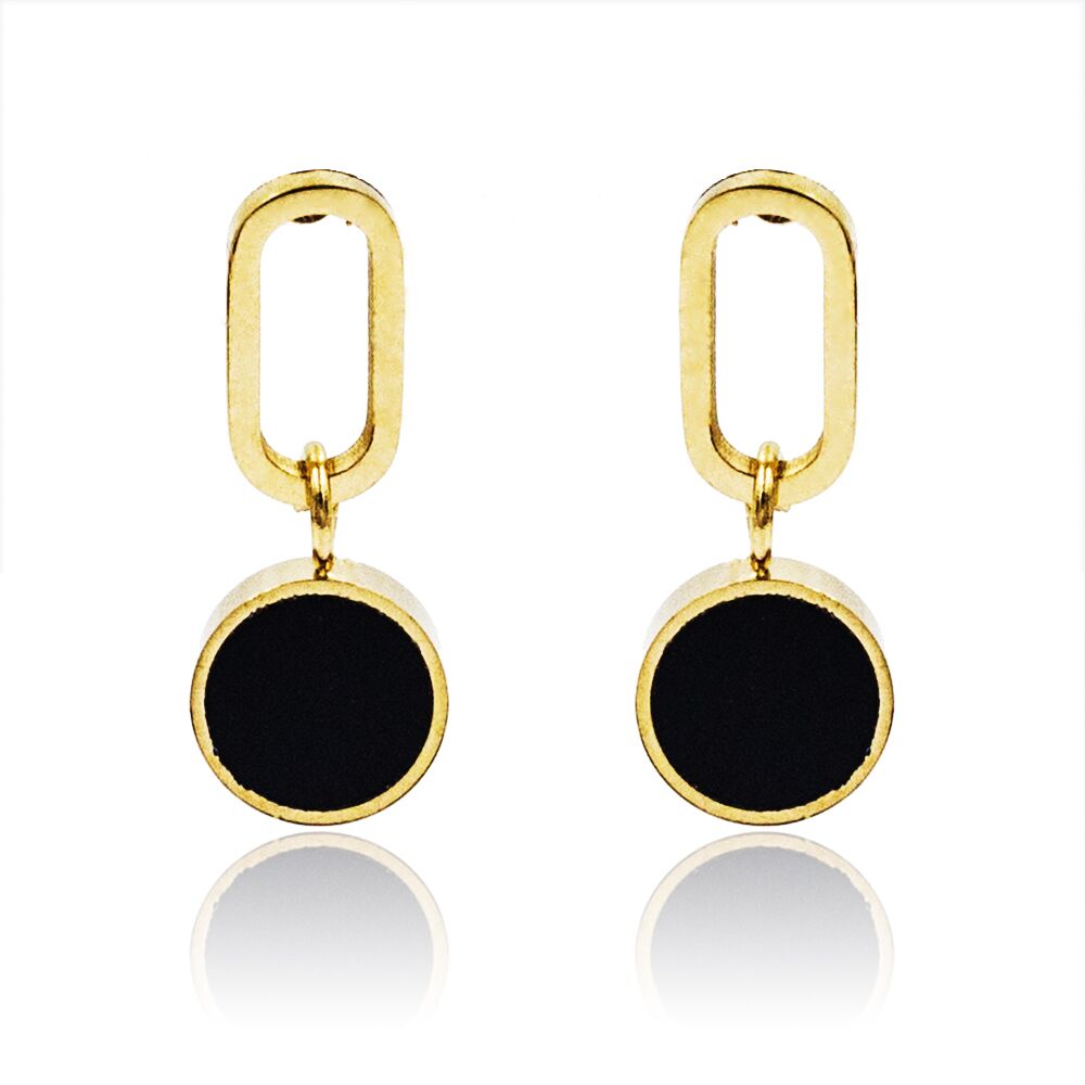 Simple gold small black wedding dangle earrings