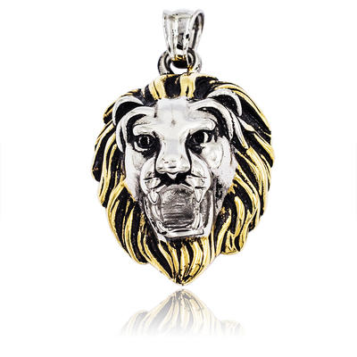 Stainless steel men lion head surgical textured pendant