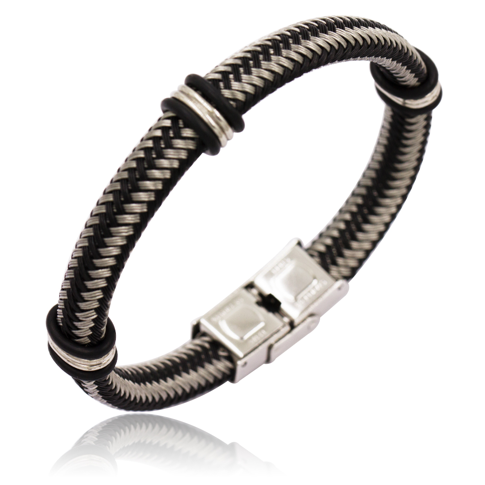 Fashion unisex black and stainless bracelet, handmade bracelet jewelry