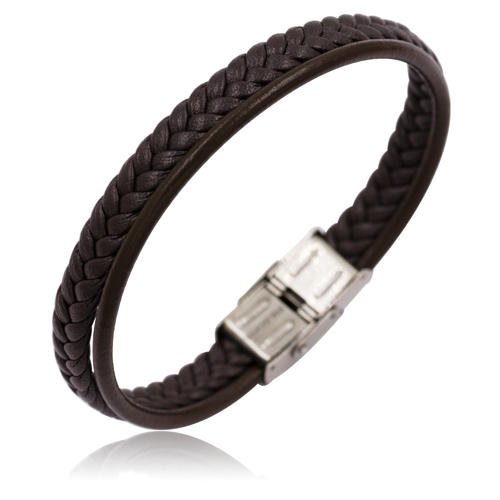 Baiyu simple design brown braided bracelet brown leather bangle