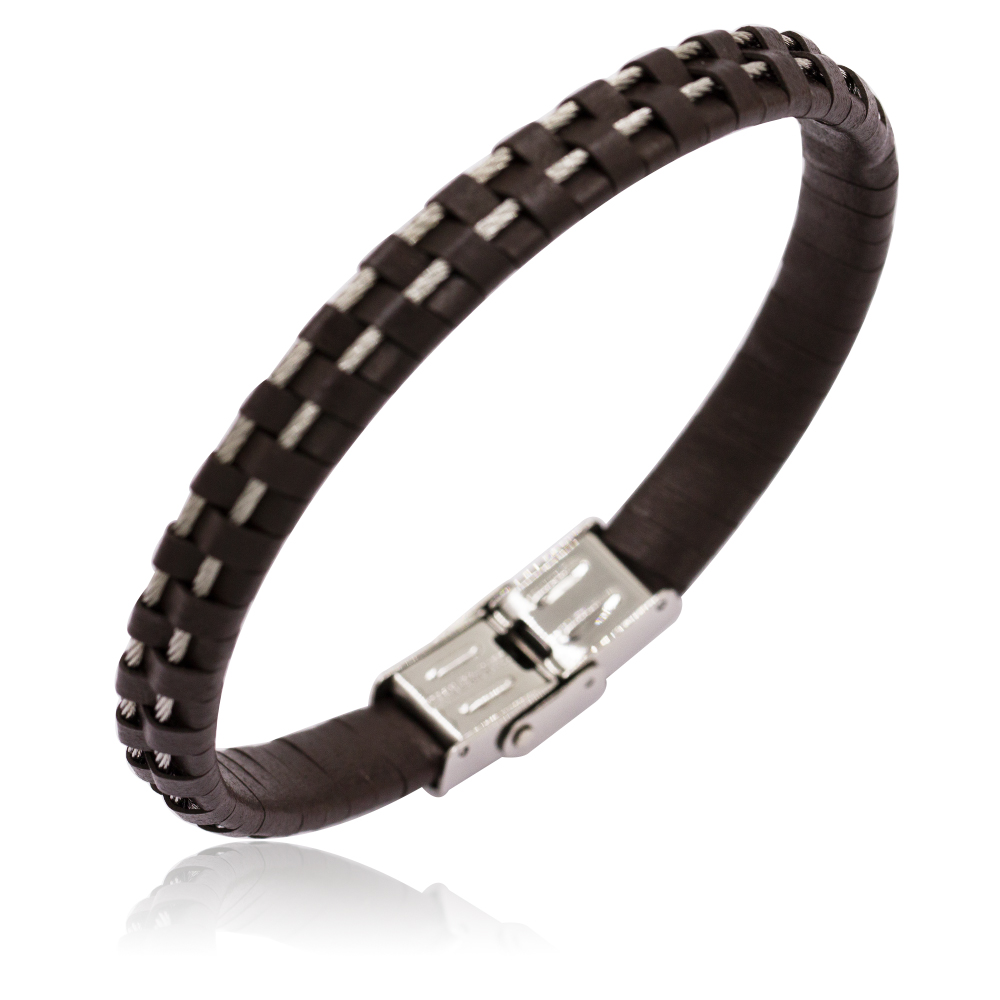 Two layers stainless steel wholesale leather bangles