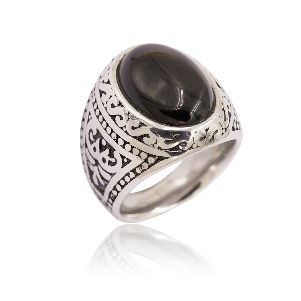 Low price steel men's ring with stone classic design