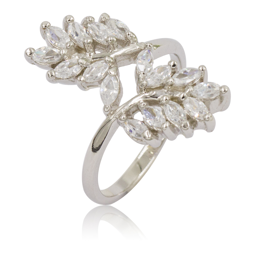 Bling Crystal Leaf Adjustable Rings Fashion Silver Ring For Women VD054026vvimk-M107