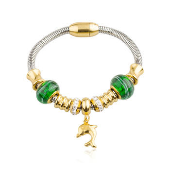 Custom charm silicone bead bracelet,stainless steel charm bracelet AW00436vhkb-450