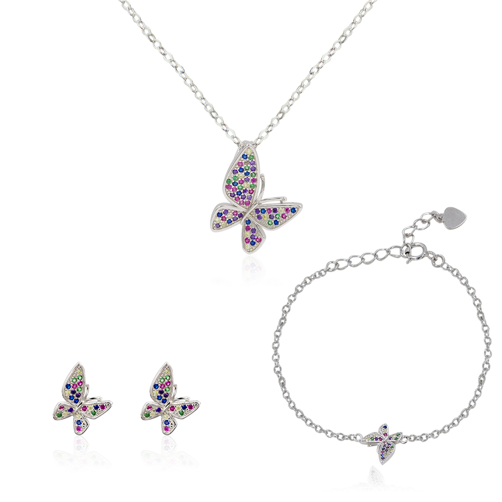 Reasonable Price Favorable Butterfly 925 Silver Sterling Necklace Jewelry Set AS00123-L49