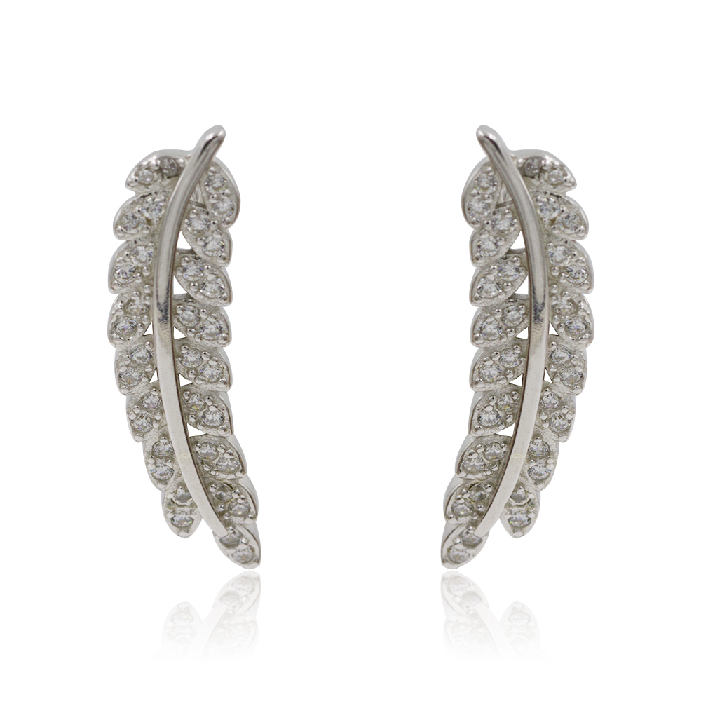 Crystal Dangle Helix Three Tassel Leaves Shaped Silver Sparkling Earrings Stud AS00053bbpp-M106
