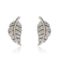 Online Drawing Images Shimmering Piercings Long Leaves Cute Stud Silver Earrings AS00054bbmo-M106