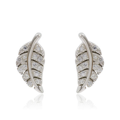 Online Drawing Images Shimmering Piercings Long Leaves Cute Stud Silver Earrings AS00054bbmo-M106