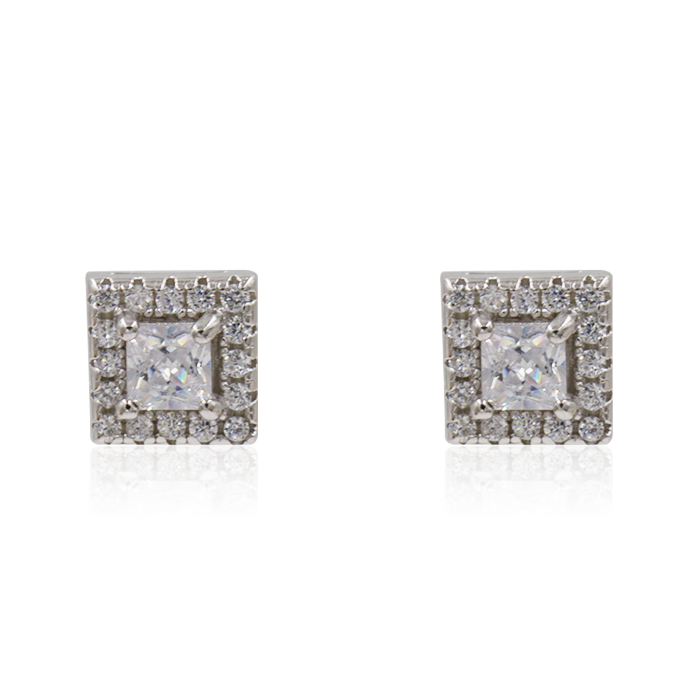 Square Crystal 925 Sterling Silver Women Earrings AS00075vbnl-M106
