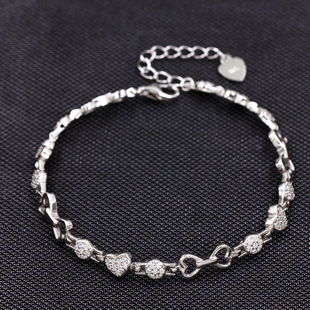 Ebay Hotsale Styles 925 Sterling Silver Love Hearts Bracelet  AS00039-L46