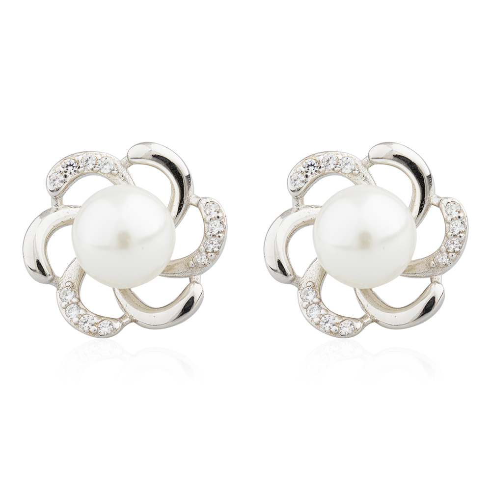 Wholesale 925 Sterling Silver Fresh Pearl Stud Earrings For Women AE30073-M112