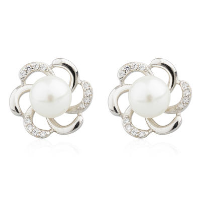 Wholesale 925 Sterling Silver Fresh Pearl Stud Earrings For Women AE30073-M112