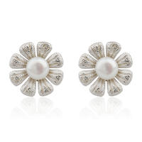 Wholesale Jewelry 925 Sterling Silver Stud Pearl Flower Earrings For Ladies AE30074-M112