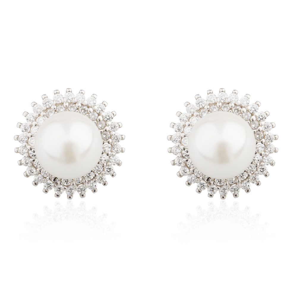 Factory Customized Women'S Popular Sterling Silver Simple Pearl Stud Earrings AE30085-M112