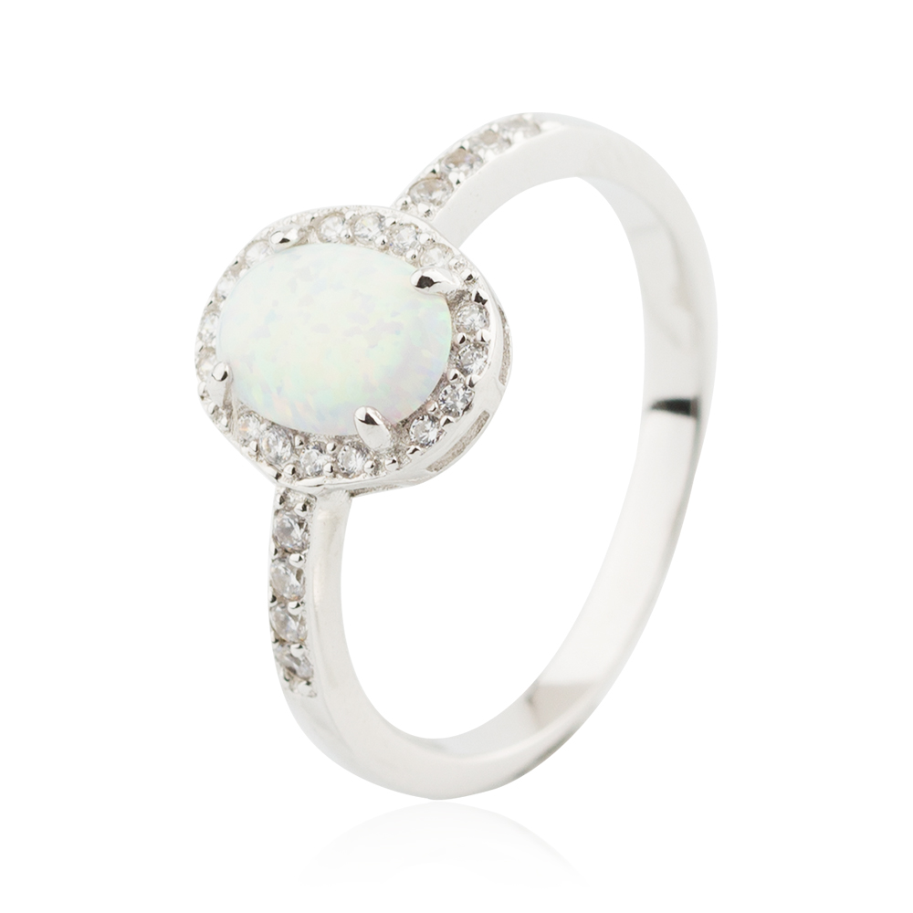 Oval Opal White Gold 10MM Ring 925 Sterling Silver Ring Jusnova Silver AR60220