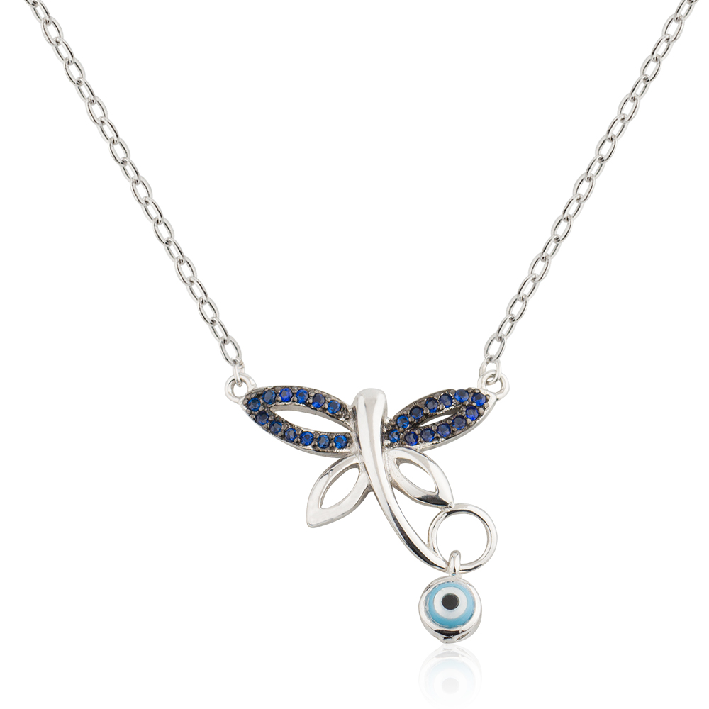 Blue Eye Necklace With Butterfly 925 Sterling Silver Jusnova Silver AN10199