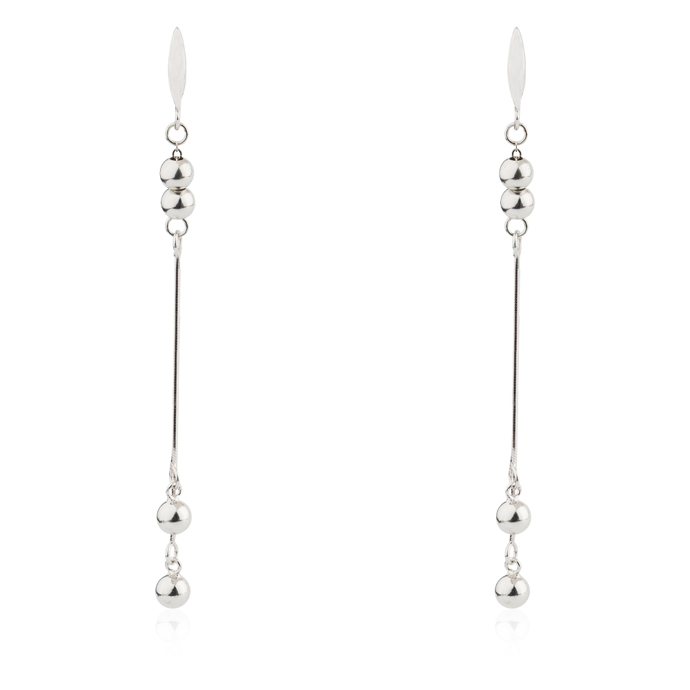 Double Chain Earring 925 Sterling Silver Bead Jusnova Silver AE40163