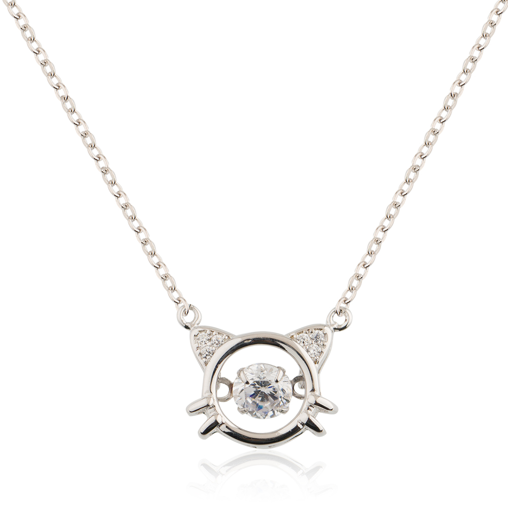 Crystal Diamond Necklace 925 Sterling Silver Cute Cat Jusnova Silver AN20437