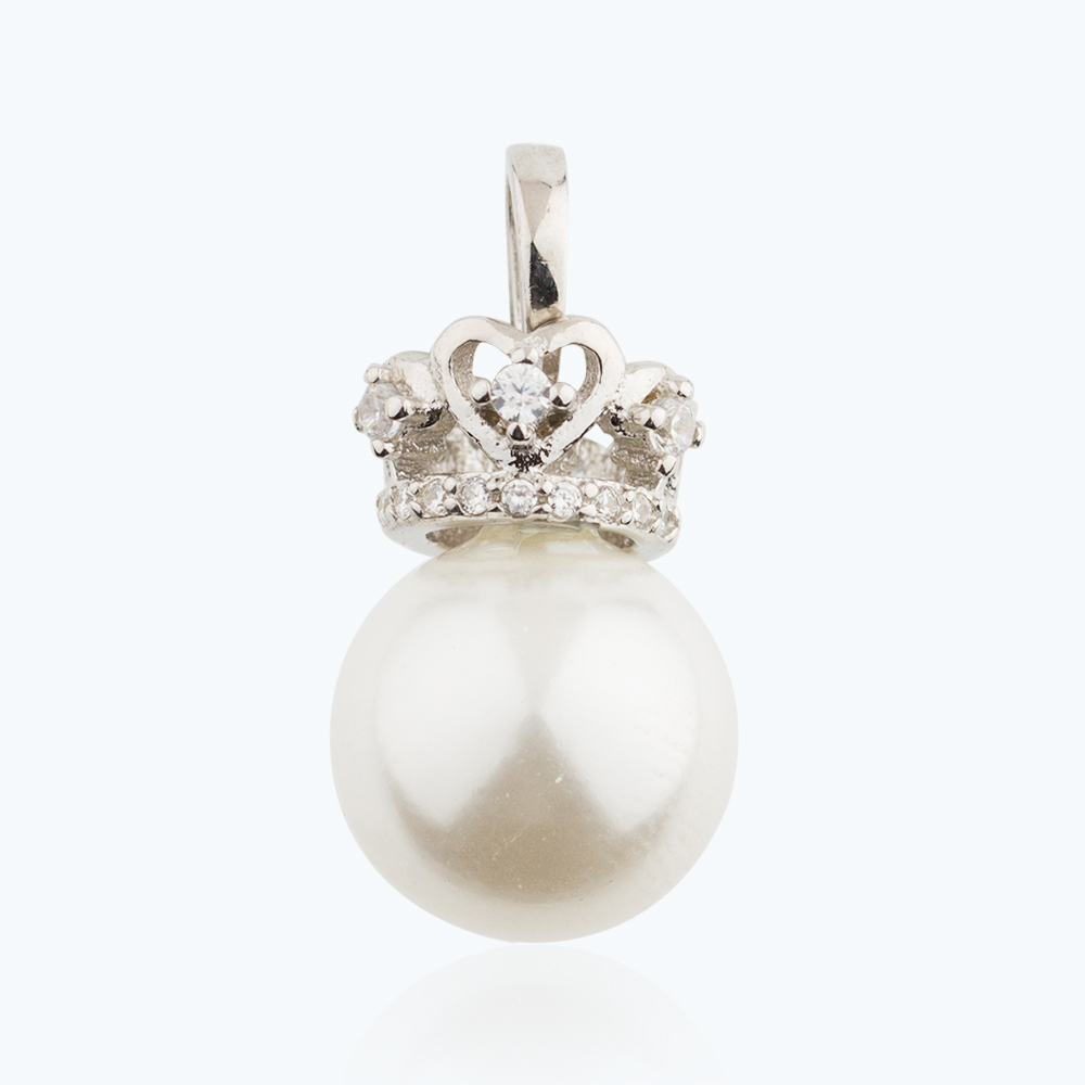 Diamond Necklace Pendant 925 Sterling Silver Pearl Crown Jusnova Silver AP30271