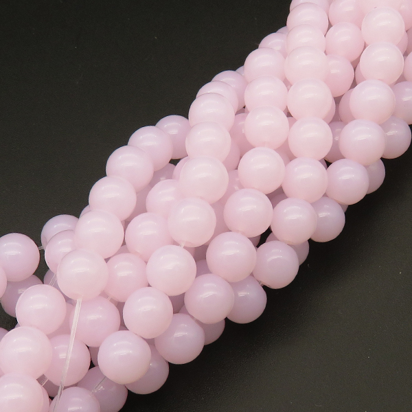 Powellbeads Imitation Jade Glass Beads Round Dyed Pink Glass Beads